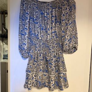 Parker Floral Blue and White Off-Shoulder Dress
